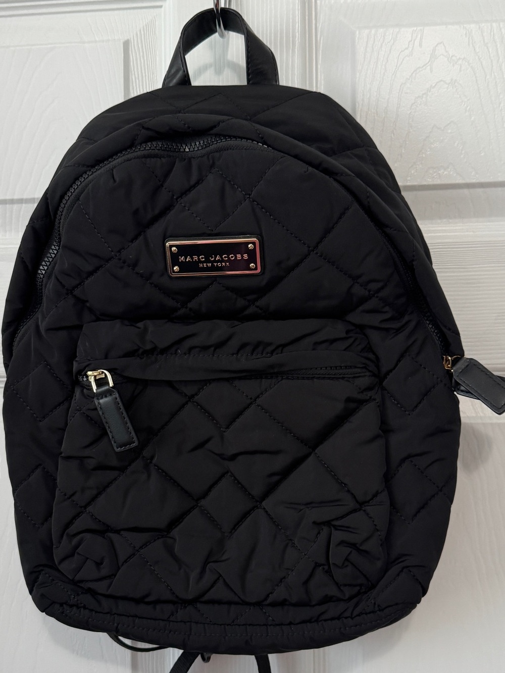 Marc Jacobs Black Quilted Mini Backpack with Gold Plaque